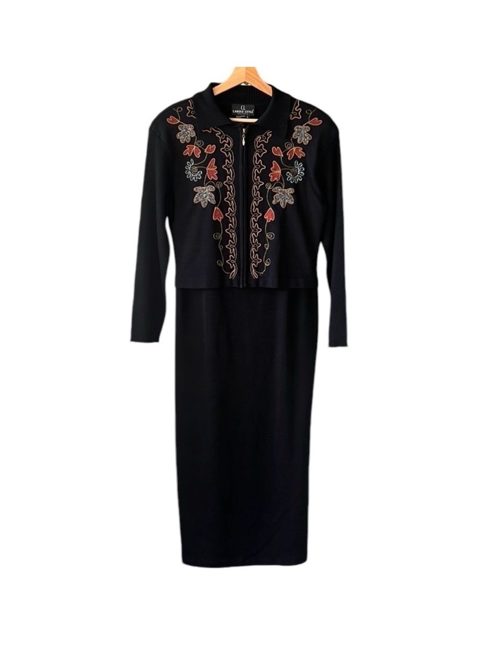 Carole Little vintage fall Embroidered Dress